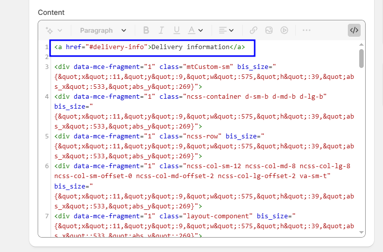 Place anchor links near the top of the page